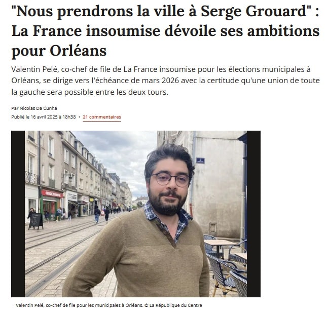 Article sur Valentin Pelé, pour Orléans en commun